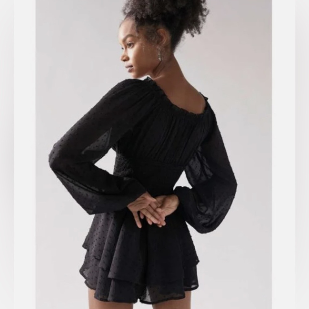 Urban Outfitters Rosie Smocked Long Sleeve Clip Dot Romper
